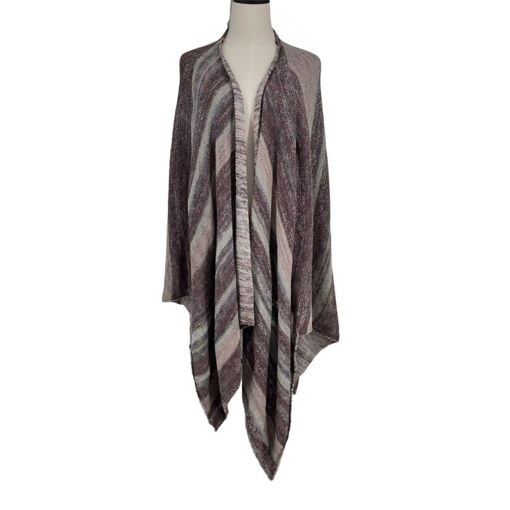 Free People Women's Boho Oversized Striped Linen Blend Poncho Cardigan Cape S